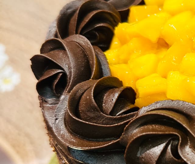 Chocolate and mango layered cake